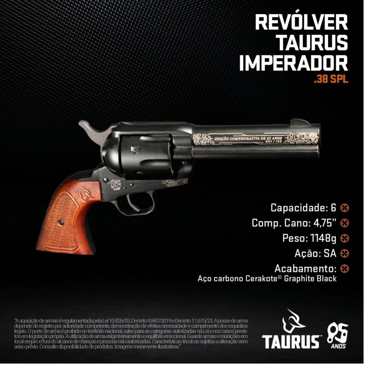 Revólver Taurus Imperador .38 SPL Edição 85 Anos Limitada - Imagem 4