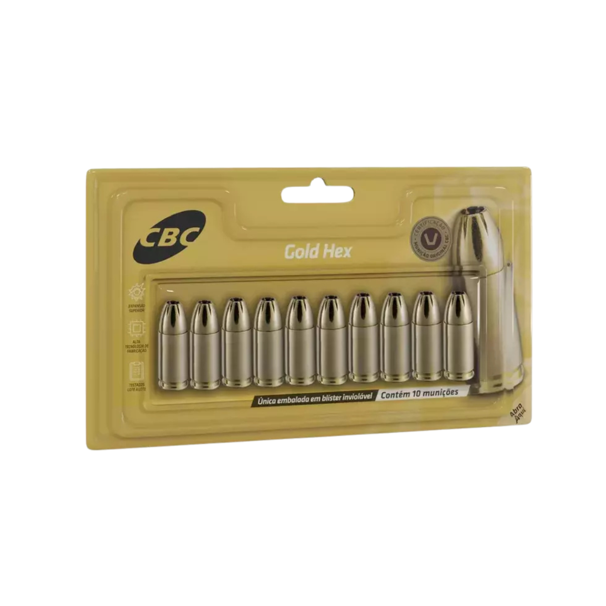 Munição CBC 38TPC Expo Gold Hex 124GR - Blister c/ 10 unidades