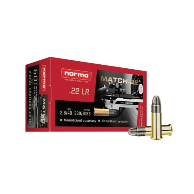 Munição Norma Calibre 22LR MATCH - Caixa c/ 50 unidades