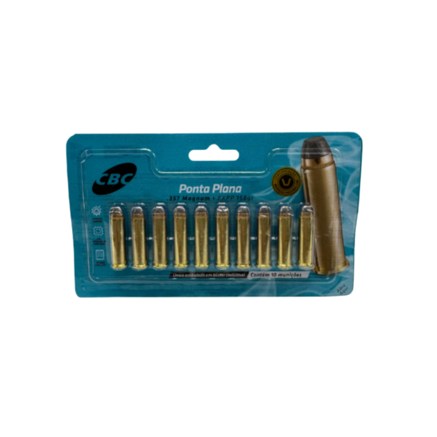 Munição CBC .357 Magnum EXPP 158GR Ponta Plana – Blister c/10 unidades