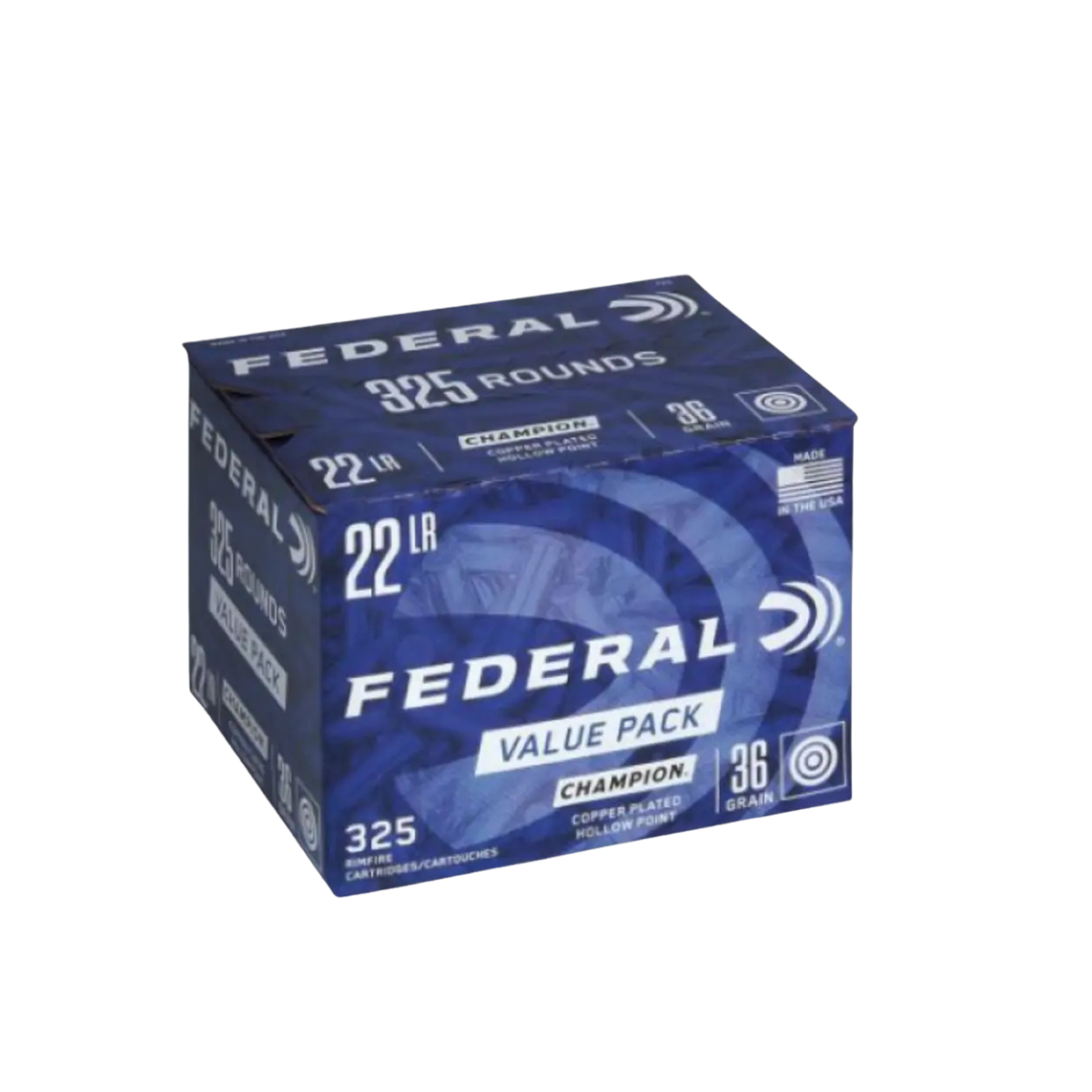 Munição Federal calibre 22 LR Champion Coper plated 36gr HP CX 325