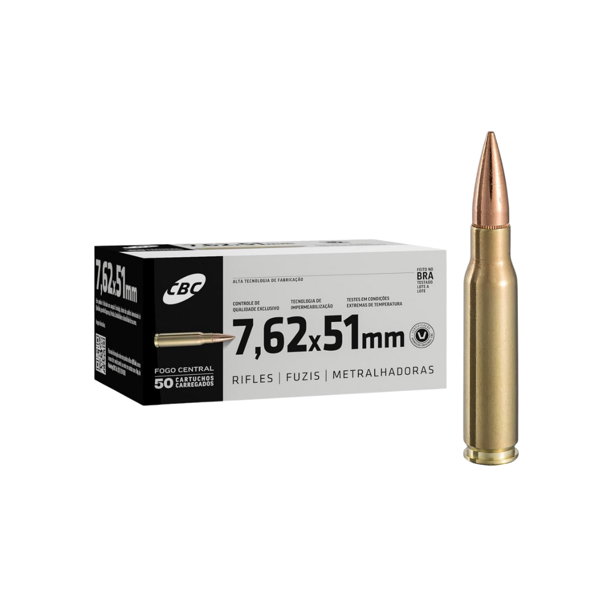Munição P/ Fuzil CBC Cal. 7,62x51mm Comum M80 Caixa c/50 unidades
